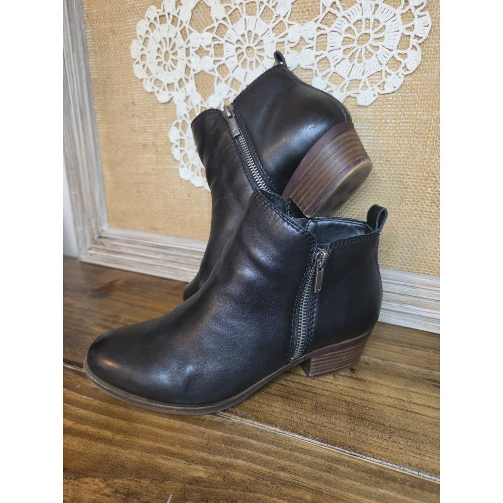 Lucky Brand Women's 7‎ W Black Leather Basel Moto Ankle Zip Biker Boots Booties